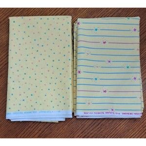 Vtg USA Margin Designs Screen Printed 3 Yards Fabric Lot of 2 Cotton Pre-Shrunk